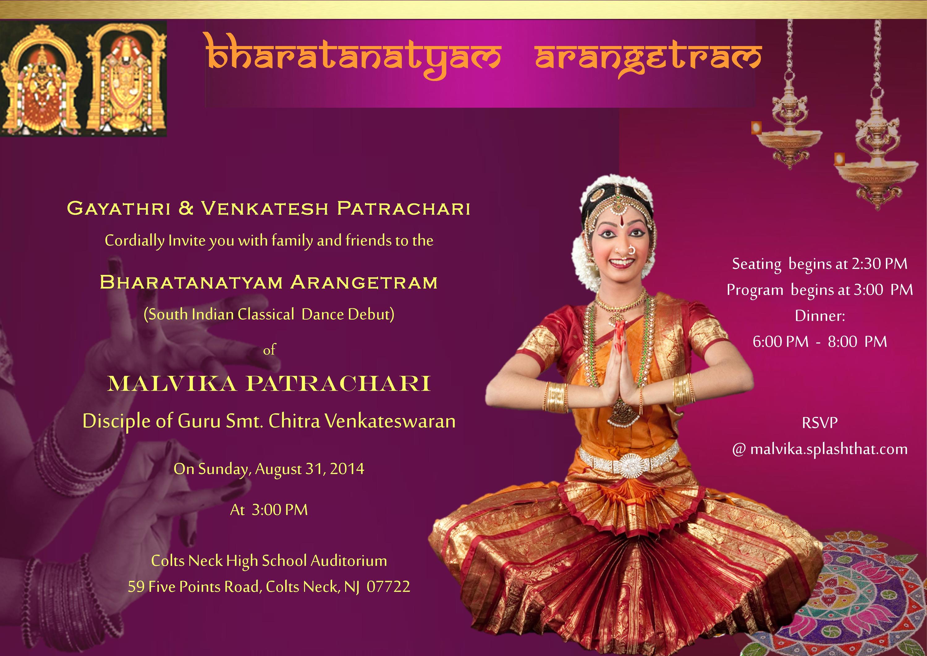 Malvika S Bharatanatyam Arangetram Invitation Splash