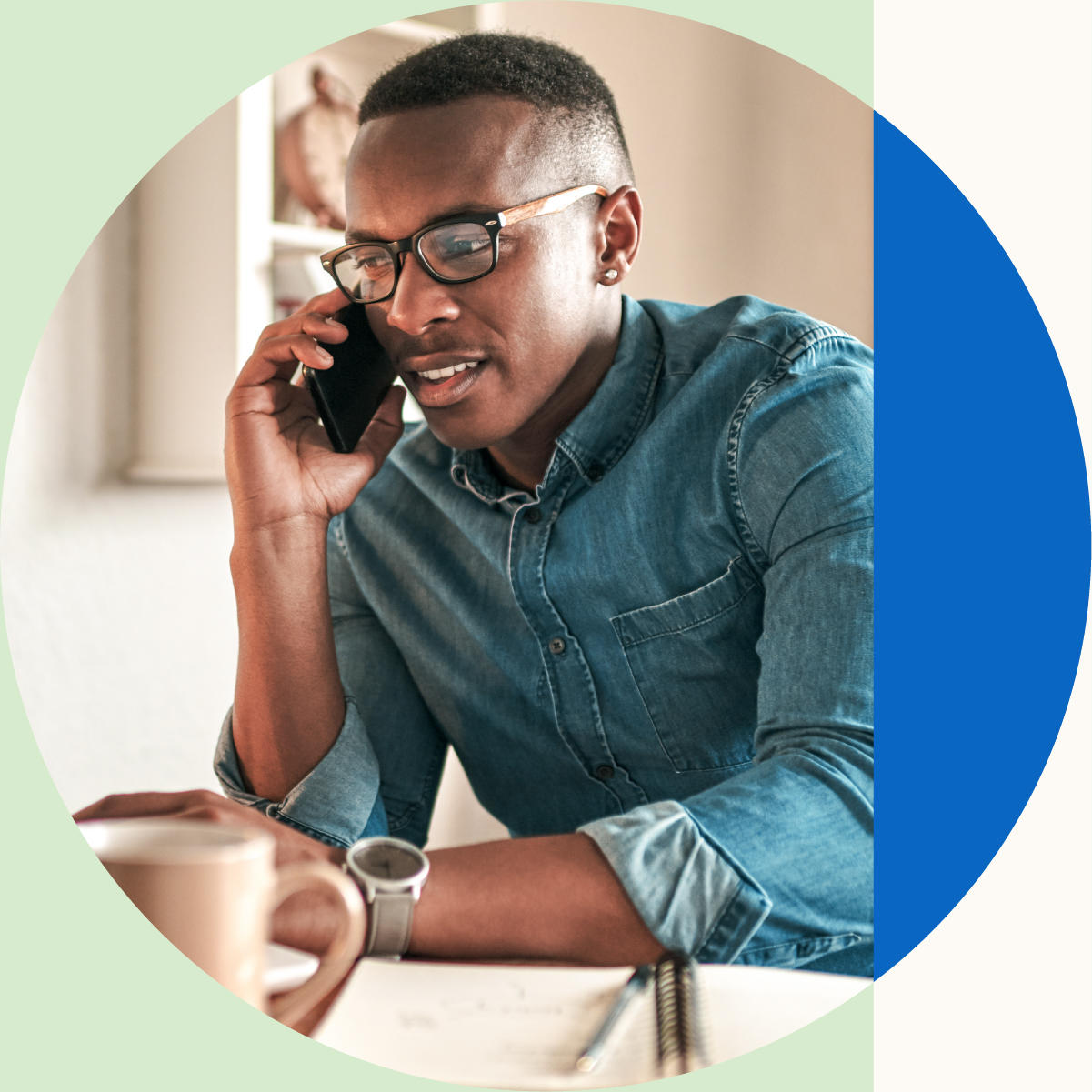 man on cell phone in office