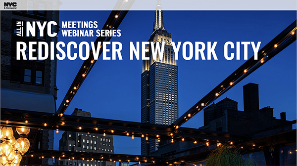 Title Slide of webinar with an image of the Empire State Building lit up at night